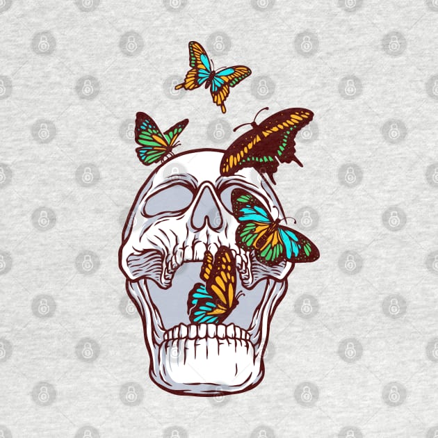 colorful butterflies skull by Mako Design 